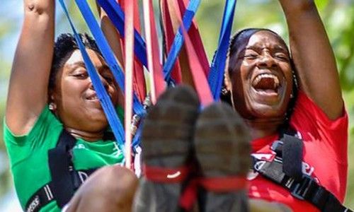 Two women on a zipline